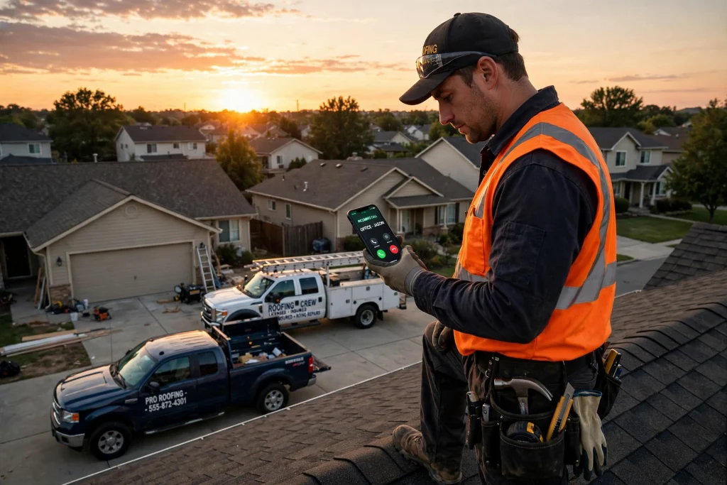 Roofing contractor missing roofing leads while his phone rings on the job site